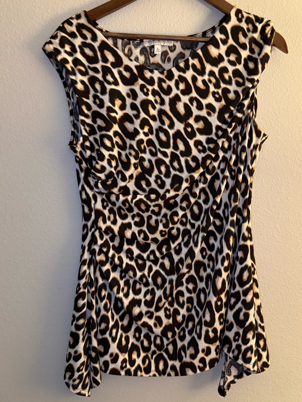 Chaus Leopard Print Cap Sleeve Blouse - Black & Cream